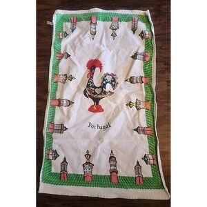 Vintage Portugal Souvenir Tea Kitchen Towel Rooster Folk Art Colorful 26.5 X 16